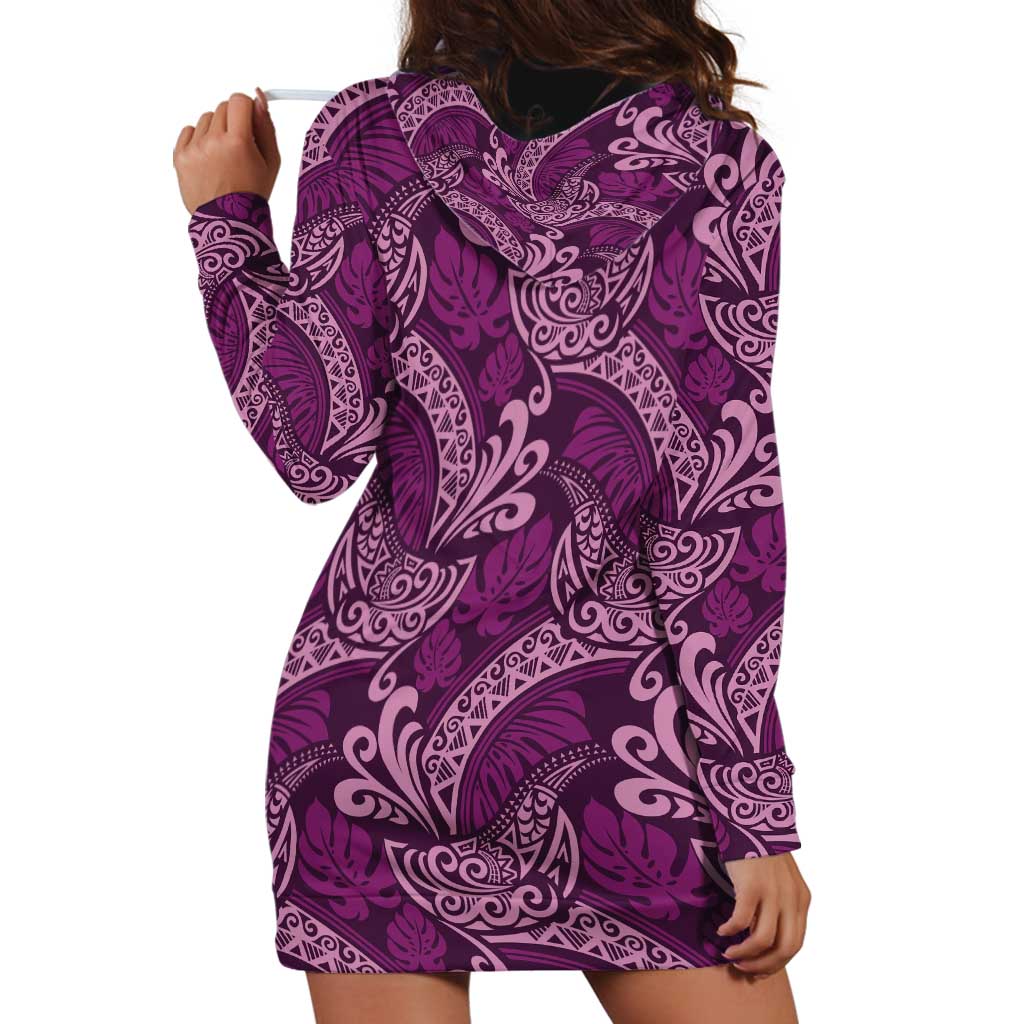 Royal Purple Monstera Hoodie Dress Polynesian Tribal Pattern LT01 - Polynesian Pride