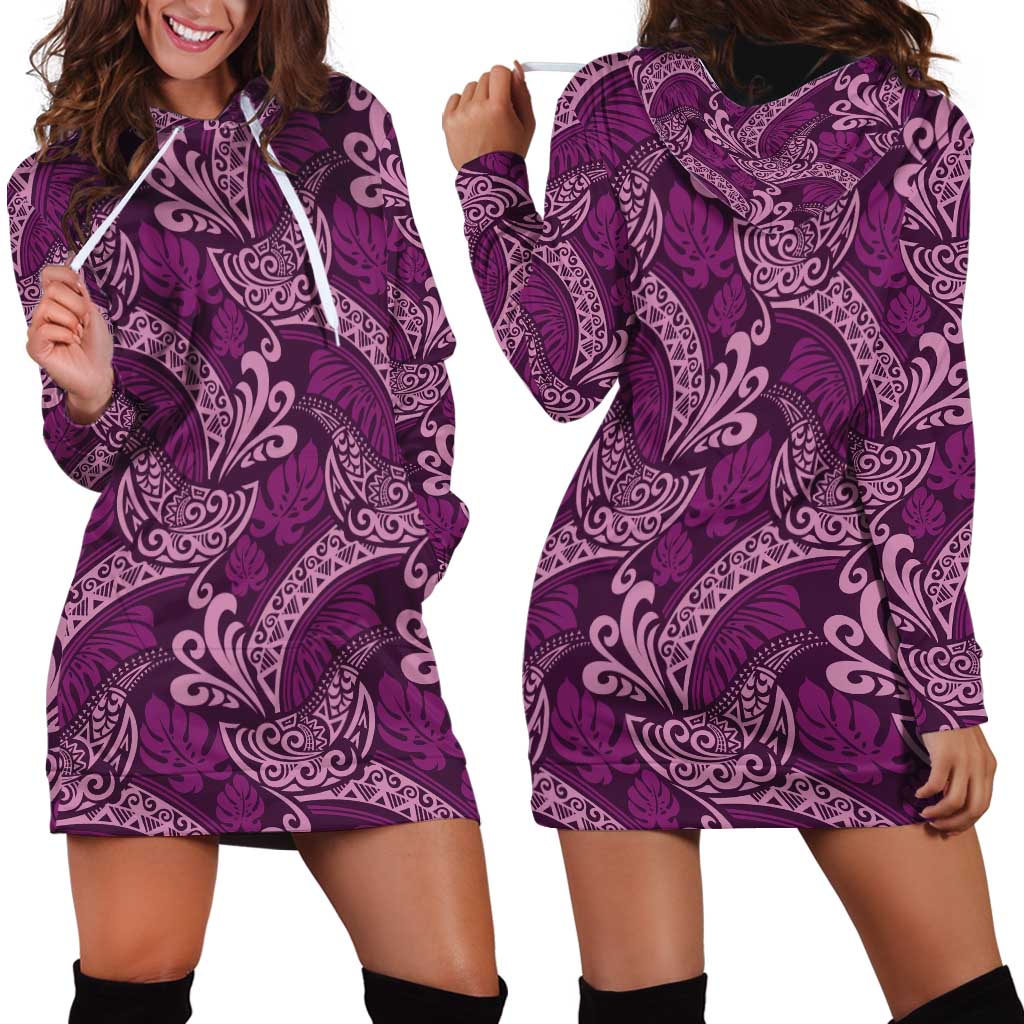 Royal Purple Monstera Hoodie Dress Polynesian Tribal Pattern LT01 - Polynesian Pride