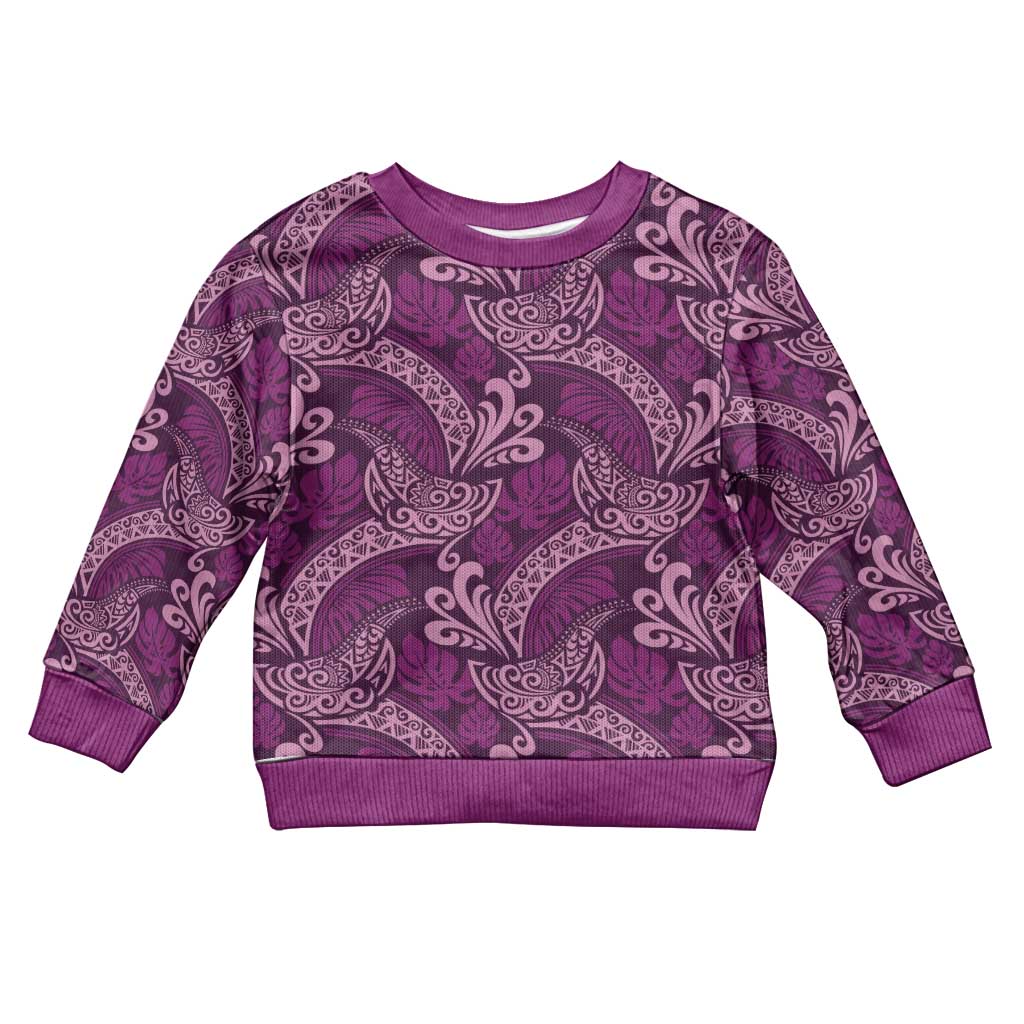 Royal Purple Monstera Kid Ugly Christmas Sweater Polynesian Tribal Pattern LT01 Kid Purple - Polynesian Pride
