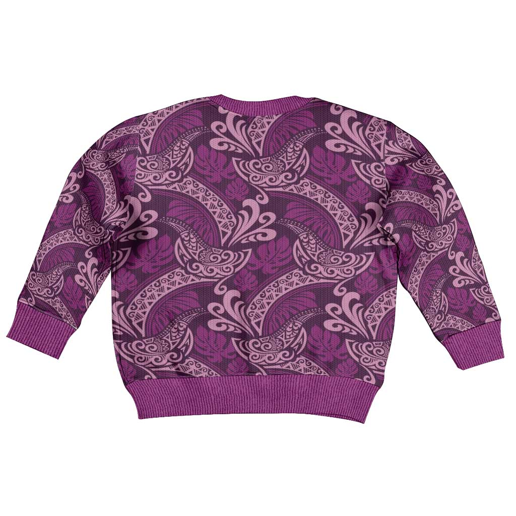 Royal Purple Monstera Kid Ugly Christmas Sweater Polynesian Tribal Pattern LT01 - Polynesian Pride