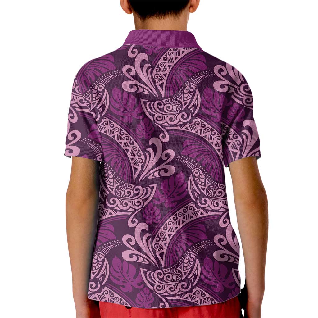 Royal Purple Monstera Kid Polo Shirt Polynesian Tribal Pattern LT01 - Polynesian Pride