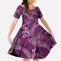 Royal Purple Monstera Kid Short Sleeve Dress Polynesian Tribal Pattern LT01 KID Purple - Polynesian Pride