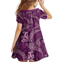 Royal Purple Monstera Kid Short Sleeve Dress Polynesian Tribal Pattern LT01 - Polynesian Pride
