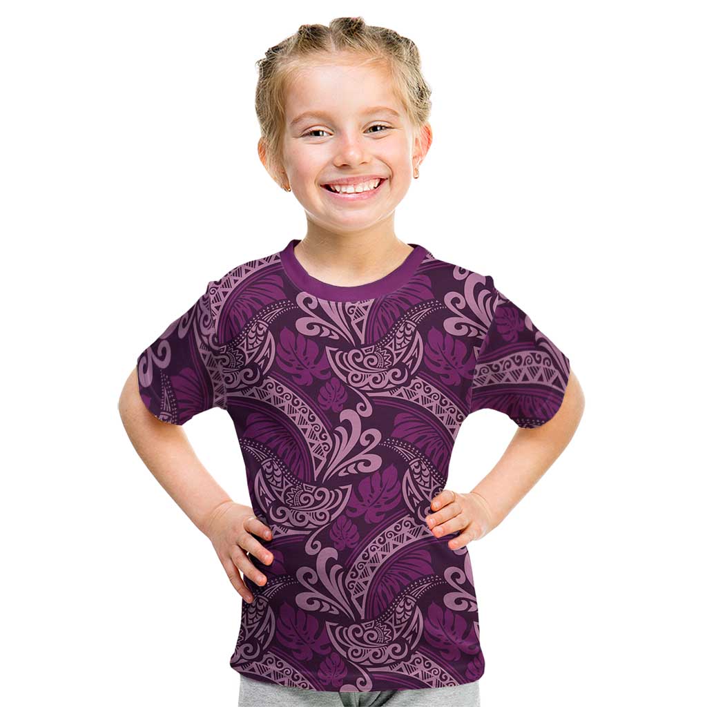 Royal Purple Monstera Kid T Shirt Polynesian Tribal Pattern LT01 Purple - Polynesian Pride