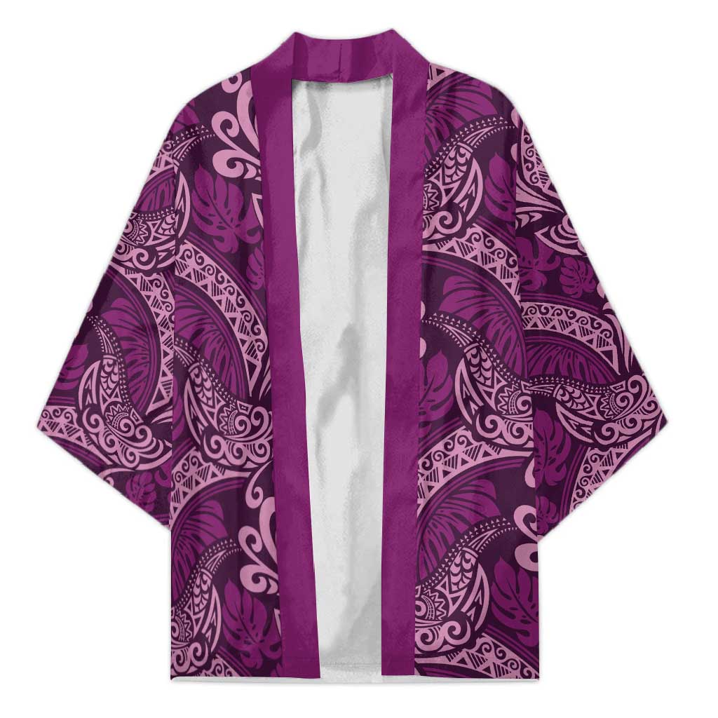 Royal Purple Monstera Kimono Polynesian Tribal Pattern LT01 Unisex Purple - Polynesian Pride
