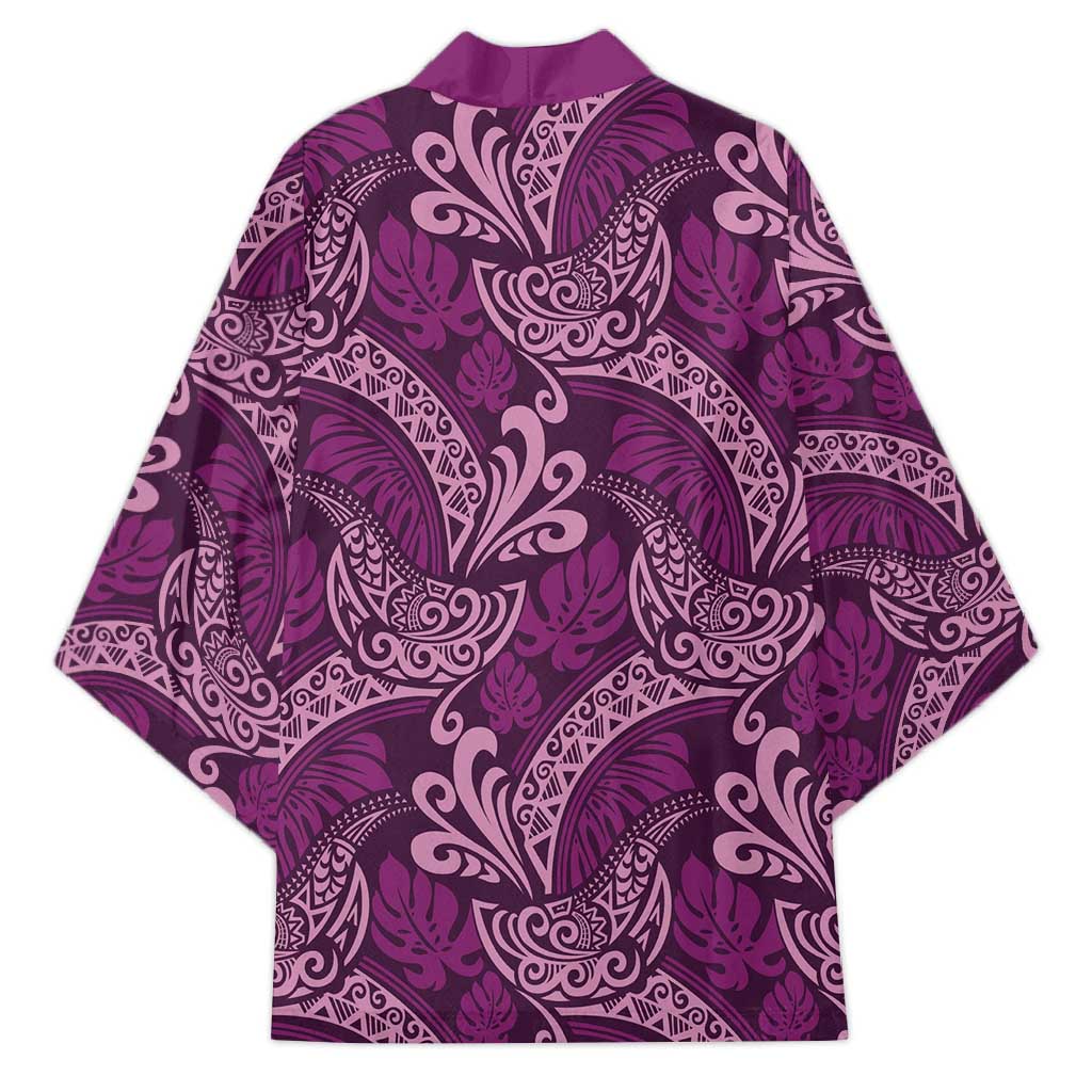 Royal Purple Monstera Kimono Polynesian Tribal Pattern LT01 - Polynesian Pride