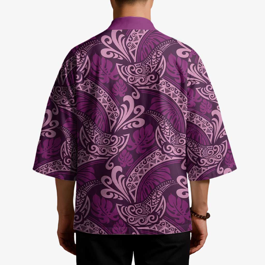 Royal Purple Monstera Kimono Polynesian Tribal Pattern LT01 - Polynesian Pride