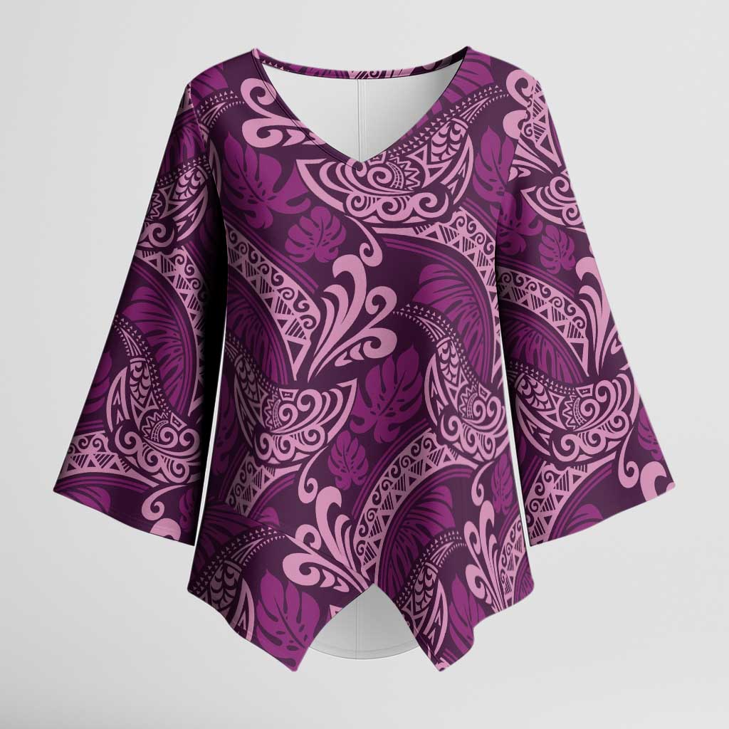Royal Purple Monstera Kimono Sleeve Blouse Polynesian Tribal Pattern LT01 Female Purple - Polynesian Pride