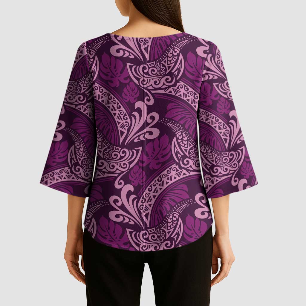 Royal Purple Monstera Kimono Sleeve Blouse Polynesian Tribal Pattern LT01 - Polynesian Pride