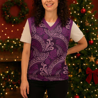 Royal Purple Monstera Christmas Knitted V-Neck Vest Polynesian Tribal Pattern LT01 - Polynesian Pride