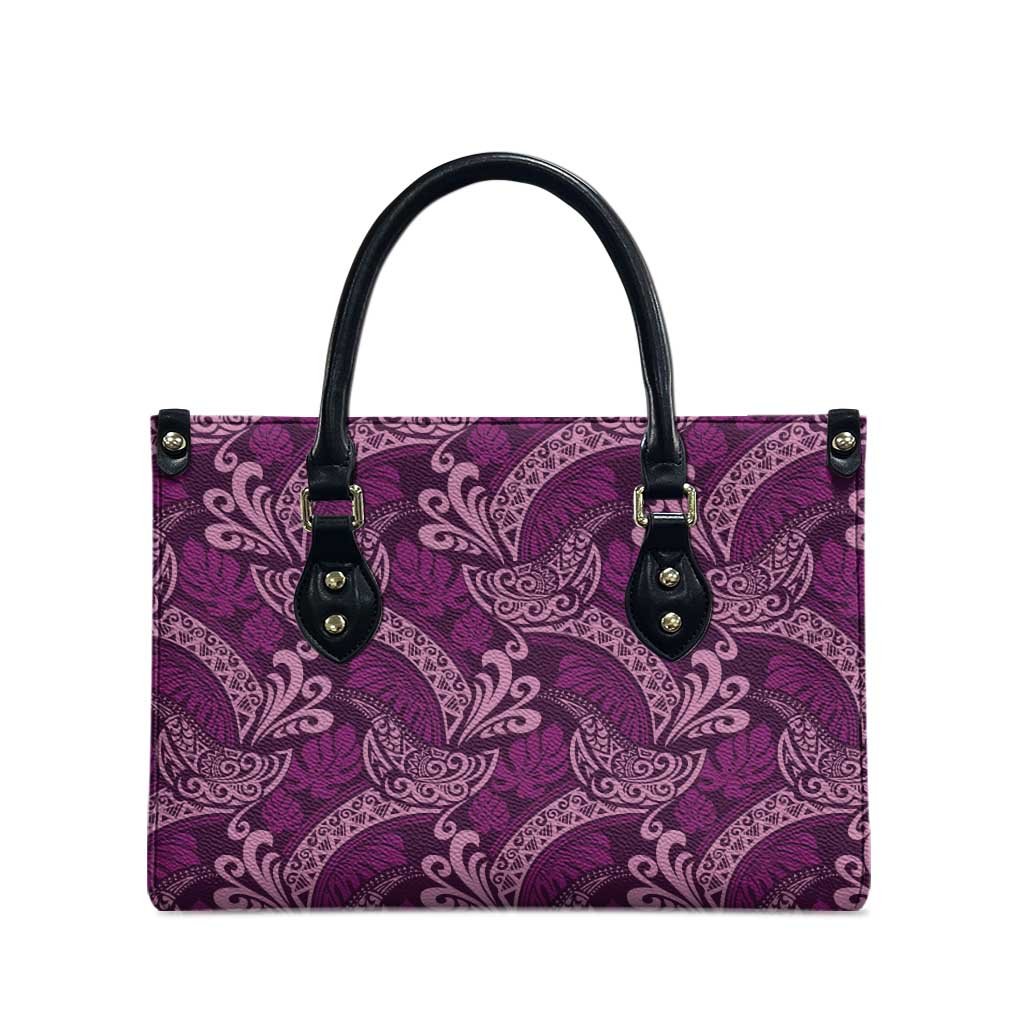 Royal Purple Monstera Leather Bag Polynesian Tribal Pattern - Polynesian Pride