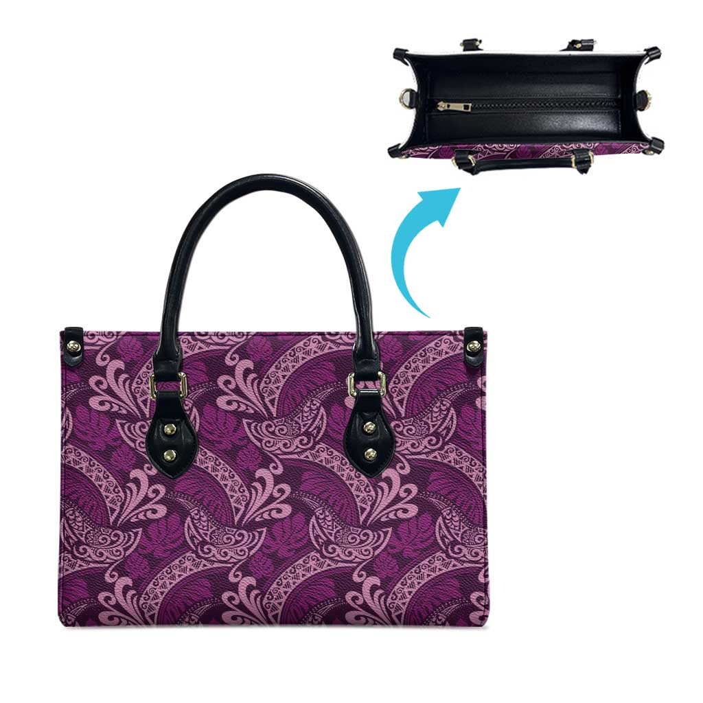 Royal Purple Monstera Leather Bag Polynesian Tribal Pattern - Polynesian Pride