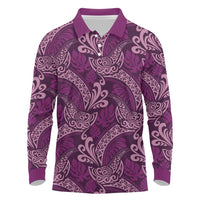 Royal Purple Monstera Long Sleeve Polo Shirt Polynesian Tribal Pattern LT01 Purple - Polynesian Pride