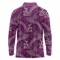 Royal Purple Monstera Long Sleeve Polo Shirt Polynesian Tribal Pattern LT01 - Polynesian Pride
