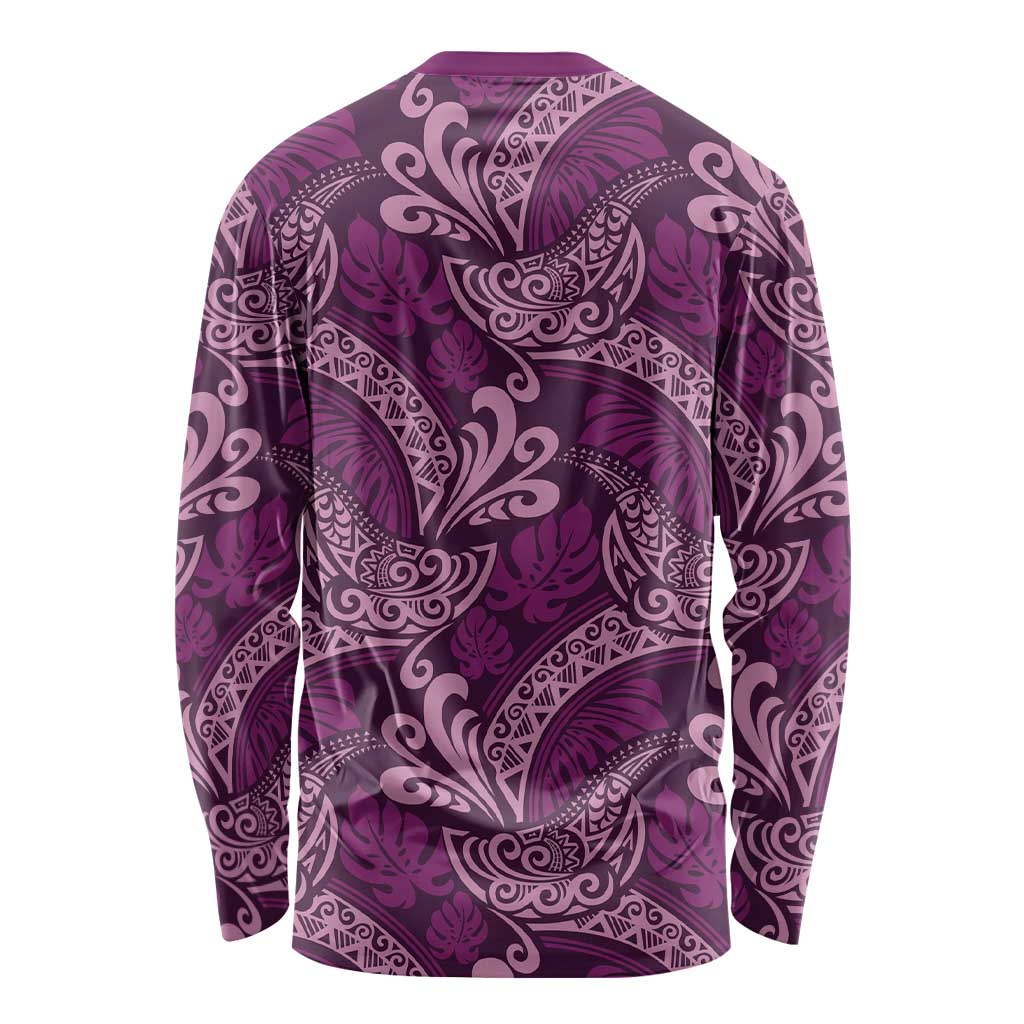 Royal Purple Monstera Long Sleeve Shirt Polynesian Tribal Pattern LT01 - Polynesian Pride