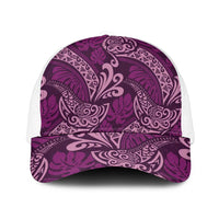 Royal Purple Monstera Mesh Trucker Cap Polynesian Tribal Pattern - Polynesian Pride