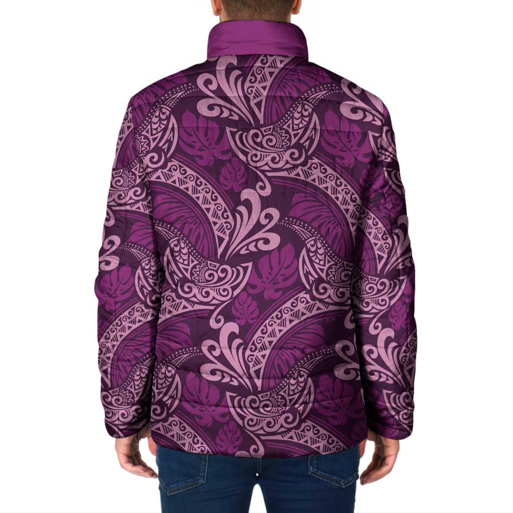 Royal Purple Monstera Padded Jacket Polynesian Tribal Pattern LT01 - Polynesian Pride