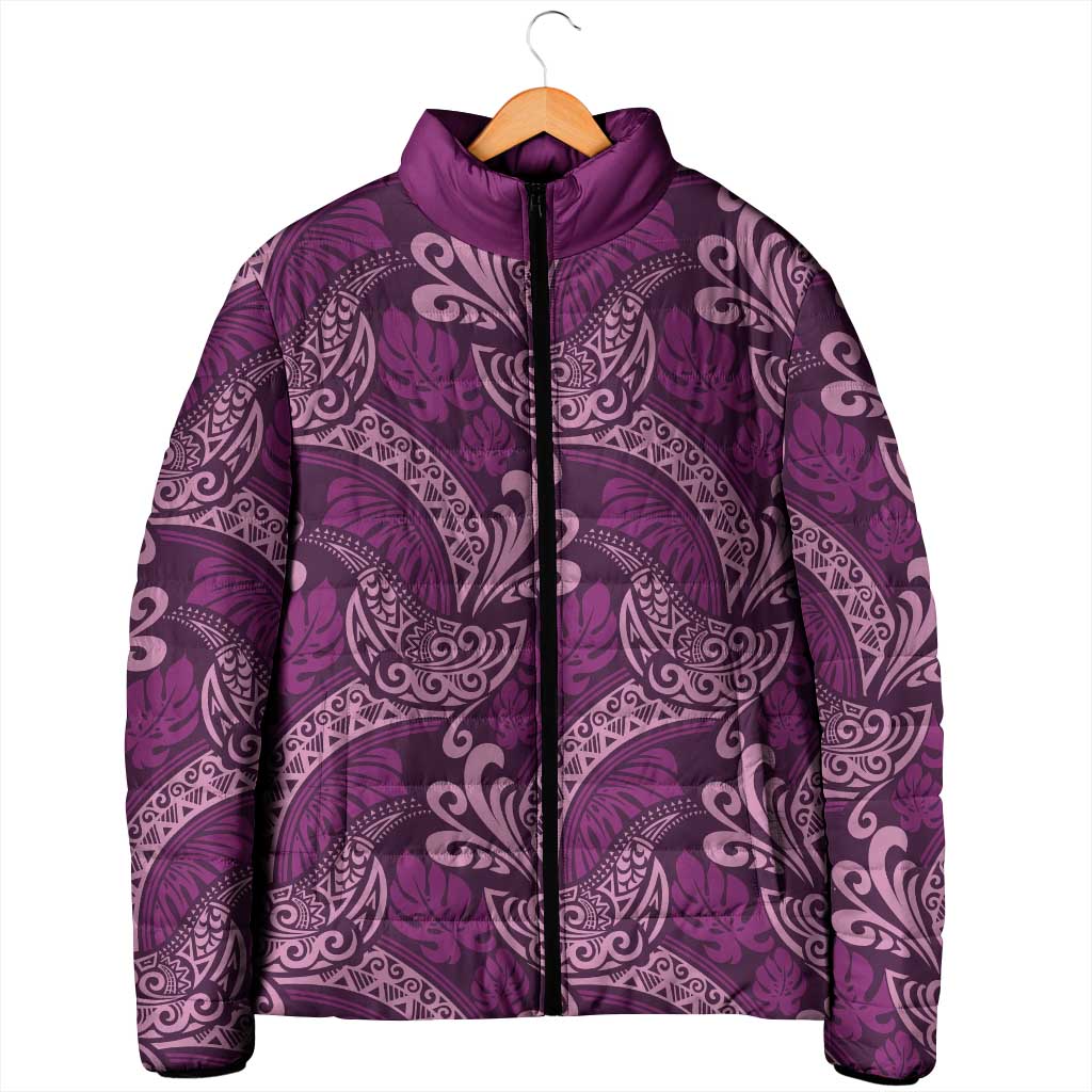 Royal Purple Monstera Padded Jacket Polynesian Tribal Pattern LT01 - Polynesian Pride