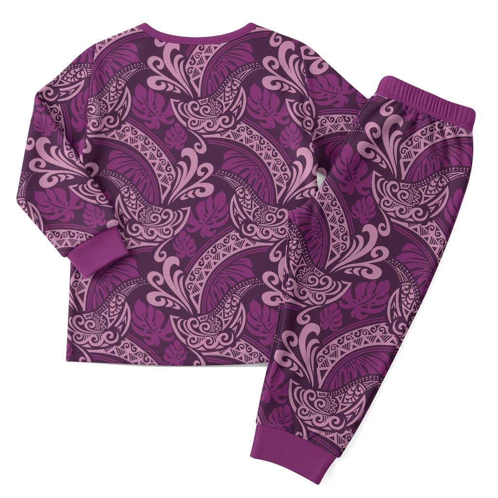 Royal Purple Monstera Christmas Pajama Set Polynesian Tribal Pattern LT01 - Polynesian Pride