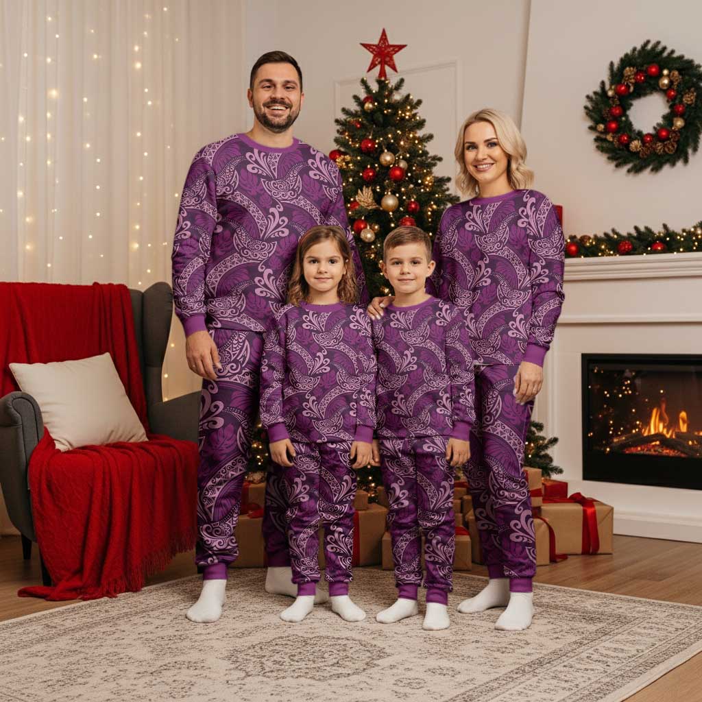 Royal Purple Monstera Christmas Pajama Set Polynesian Tribal Pattern LT01 - Polynesian Pride