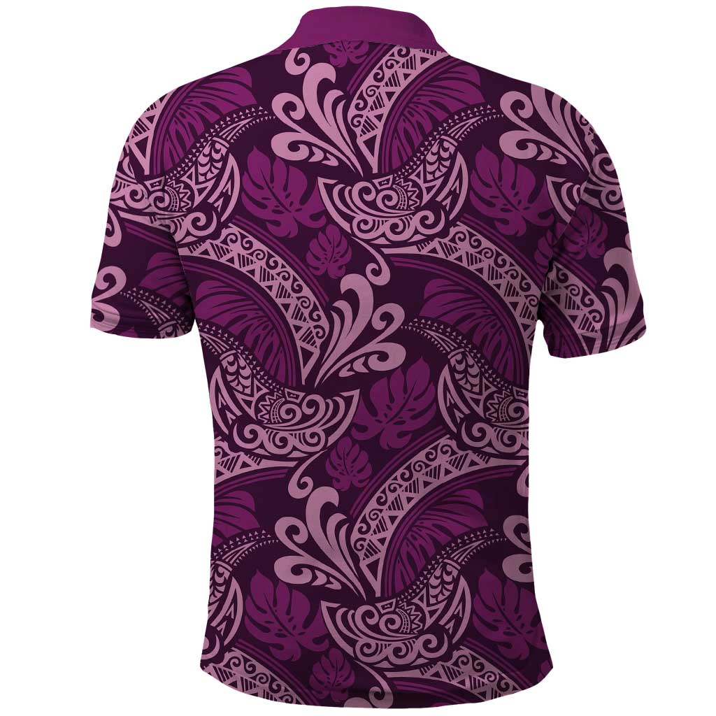 Royal Purple Monstera Polo Shirt Polynesian Tribal Pattern LT01 - Polynesian Pride