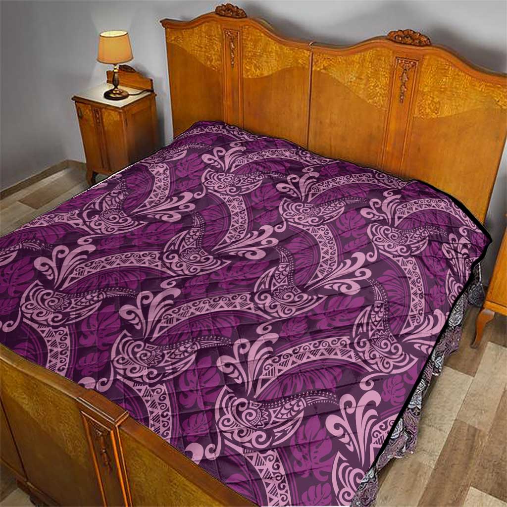 Royal Purple Monstera Quilt Polynesian Tribal Pattern - Polynesian Pride