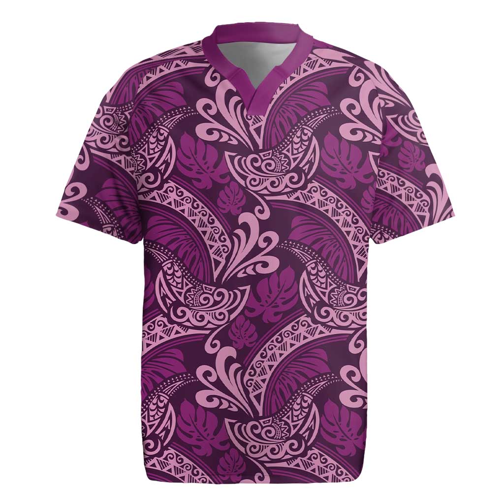 Royal Purple Monstera Rugby Jersey Polynesian Tribal Pattern - Polynesian Pride