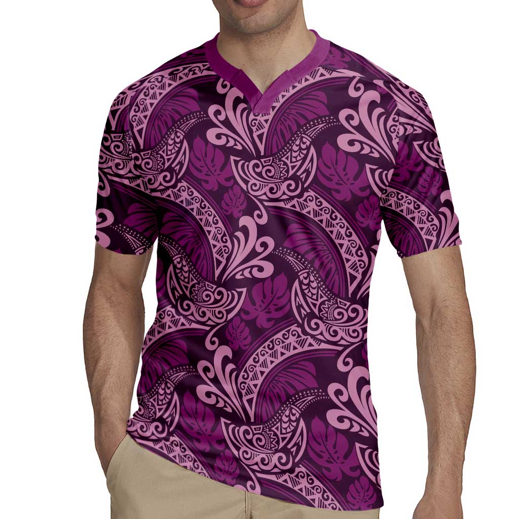 Royal Purple Monstera Rugby Jersey Polynesian Tribal Pattern - Polynesian Pride