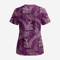 Royal Purple Monstera Scrub Top Polynesian Tribal Pattern LT01 - Polynesian Pride