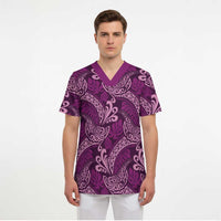 Royal Purple Monstera Scrub Top Polynesian Tribal Pattern LT01 - Polynesian Pride