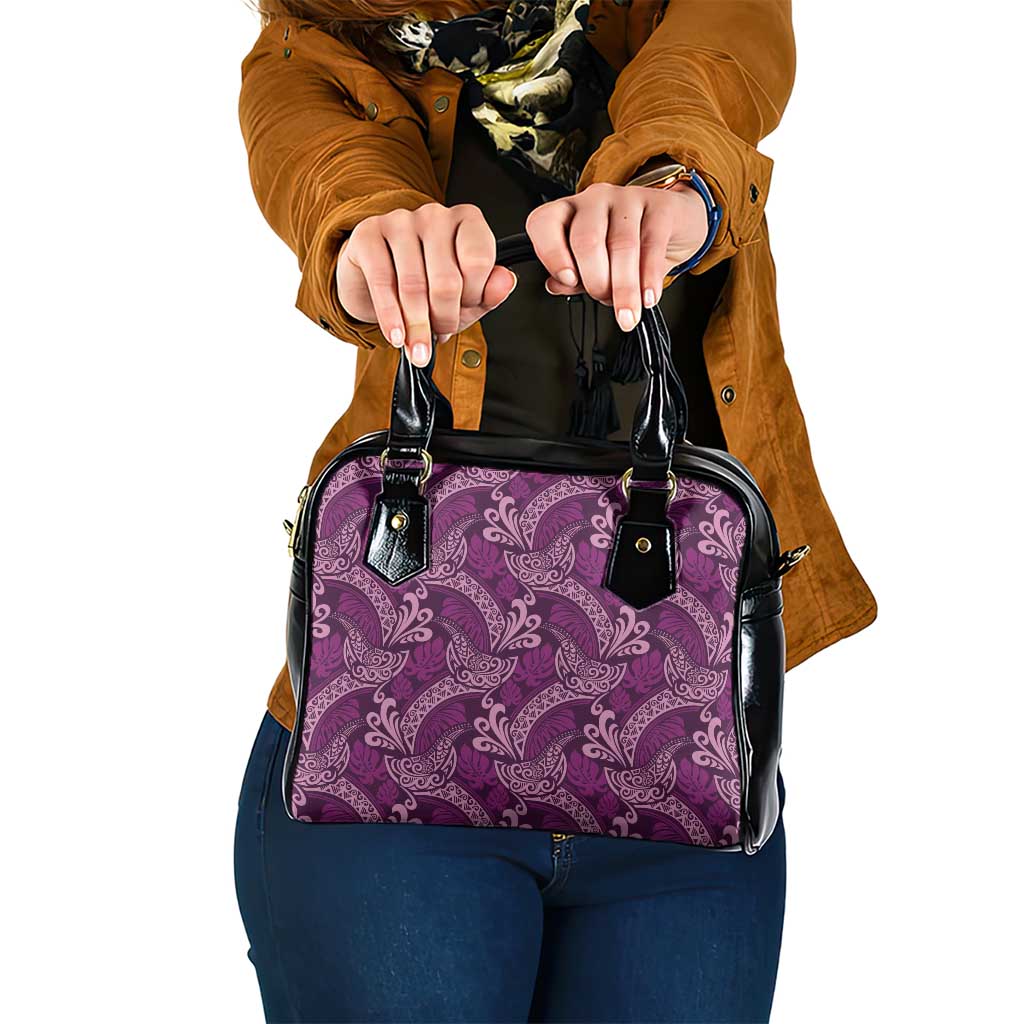 Royal Purple Monstera Shoulder Handbag Polynesian Tribal Pattern - Polynesian Pride