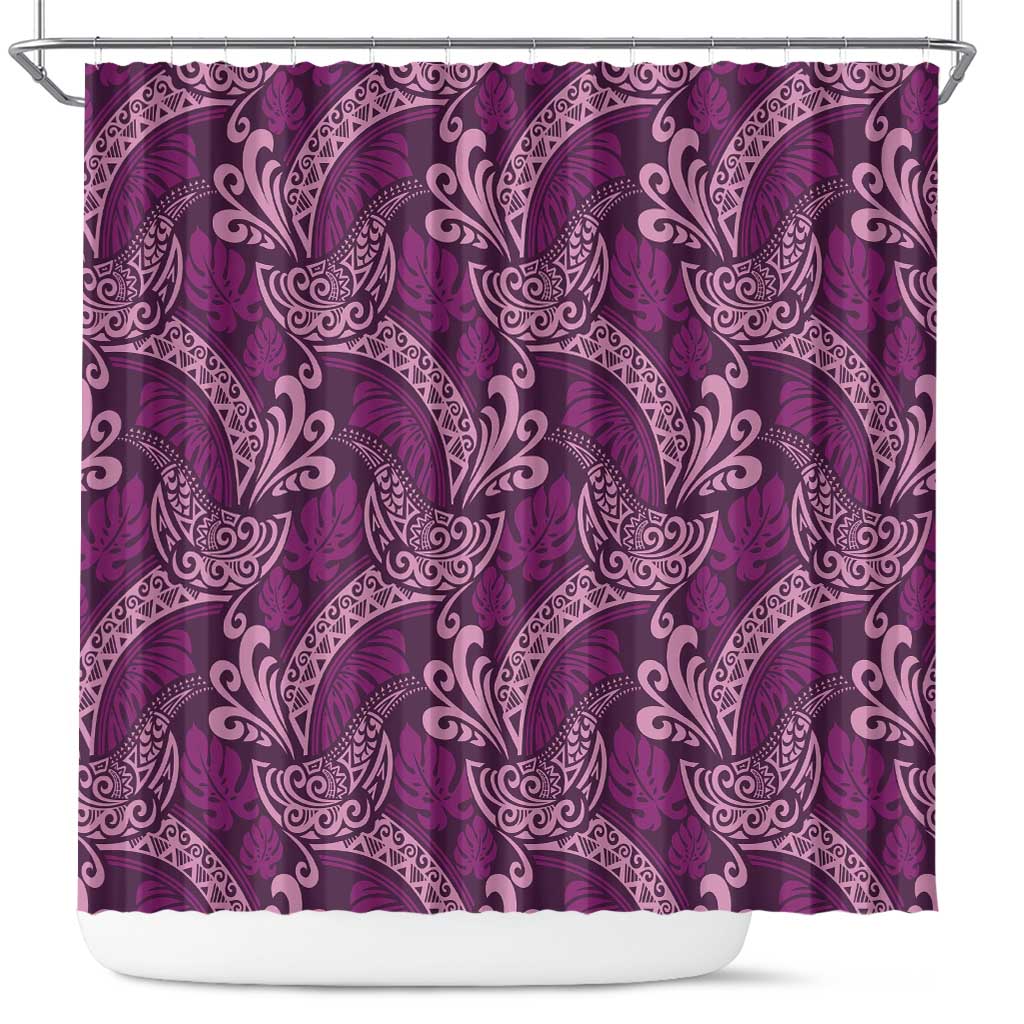 Royal Purple Monstera Shower Curtain Polynesian Tribal Pattern - Polynesian Pride