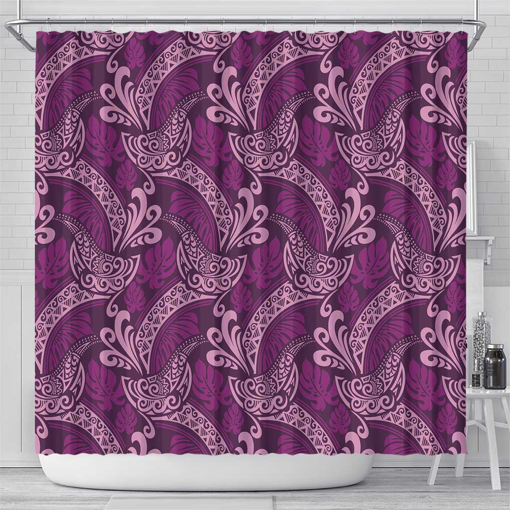 Royal Purple Monstera Shower Curtain Polynesian Tribal Pattern - Polynesian Pride