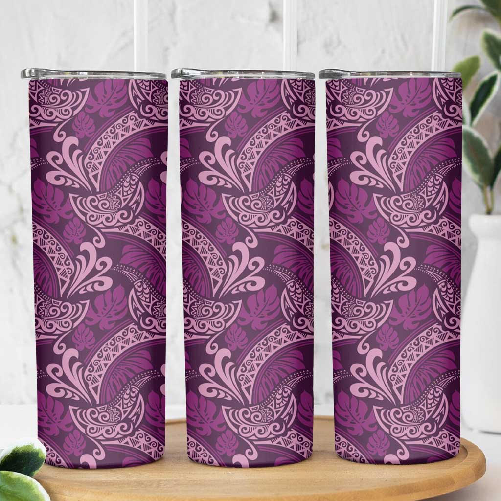 Royal Purple Monstera Skinny Tumbler Polynesian Tribal Pattern LT01 - Polynesian Pride