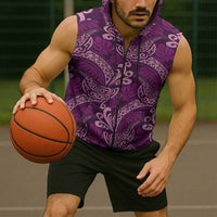 Royal Purple Monstera Sleeveless Zip Hoodie Polynesian Tribal Pattern LT01 - Polynesian Pride