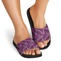 Royal Purple Monstera Slide Sandals Polynesian Tribal Pattern - Polynesian Pride