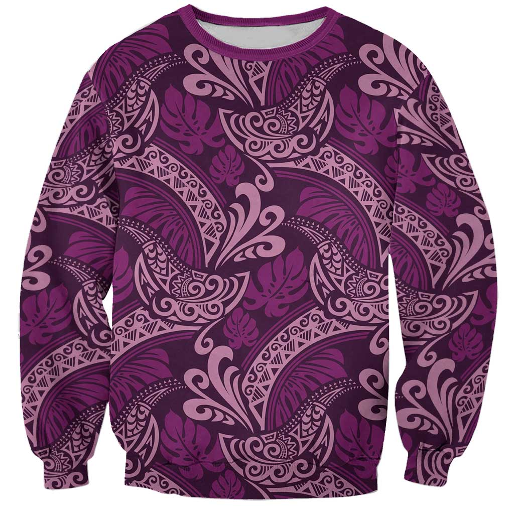 Royal Purple Monstera Sweatshirt Polynesian Tribal Pattern LT01 Unisex Purple - Polynesian Pride