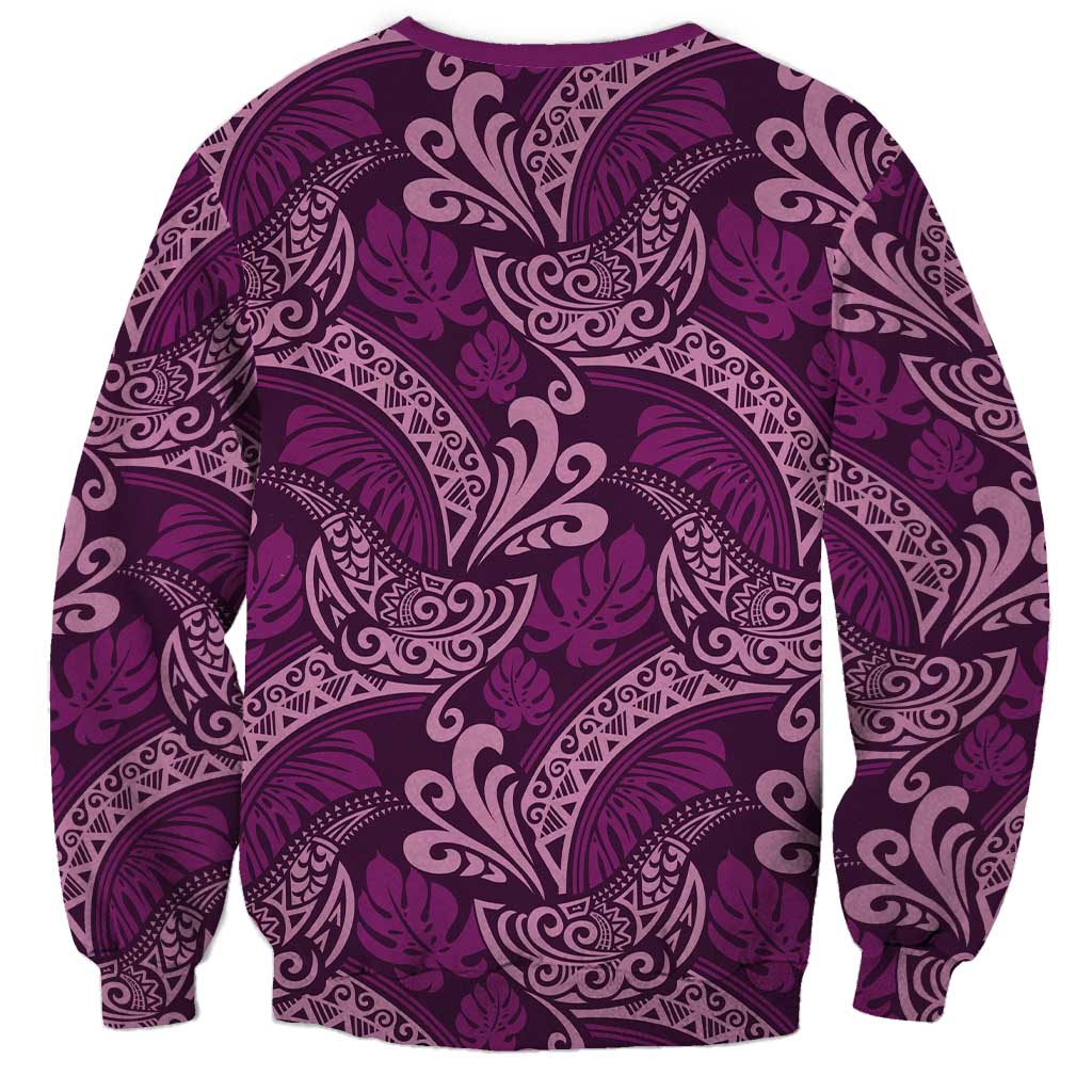 Royal Purple Monstera Sweatshirt Polynesian Tribal Pattern LT01 - Polynesian Pride