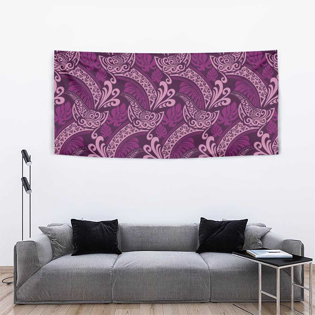 Royal Purple Monstera Tapestry Polynesian Tribal Pattern - Polynesian Pride