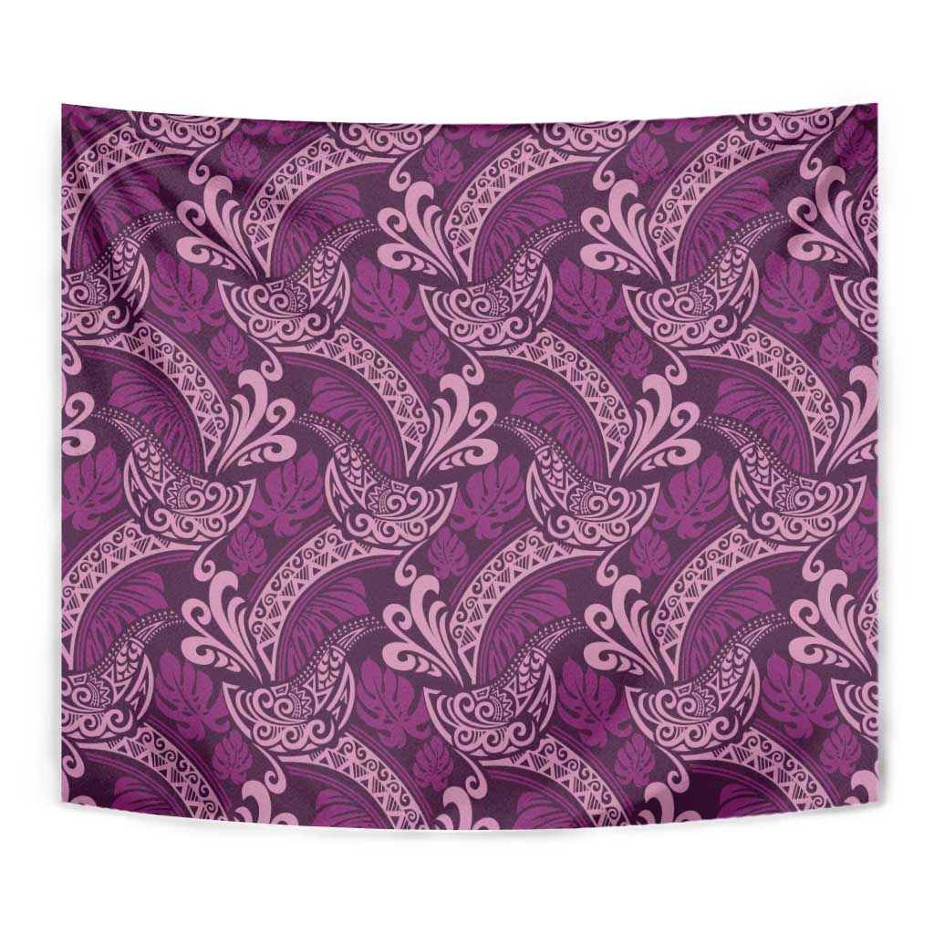 Royal Purple Monstera Tapestry Polynesian Tribal Pattern - Polynesian Pride