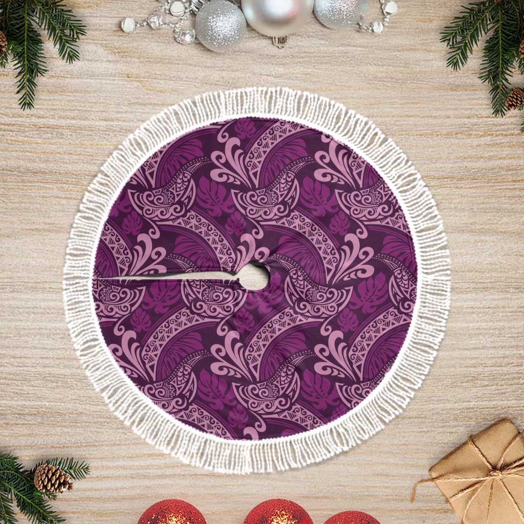 Royal Purple Monstera Tree Skirt Polynesian Tribal Pattern LT01 Fringed Purple - Polynesian Pride