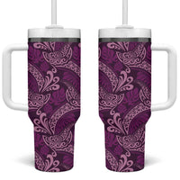 Royal Purple Monstera Tumbler With Handle Polynesian Tribal Pattern - Polynesian Pride