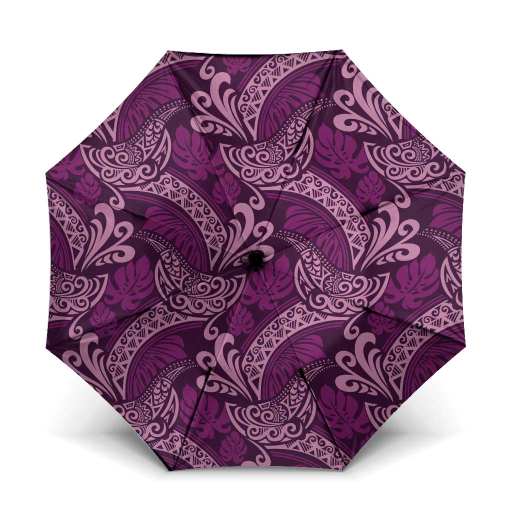 Royal Purple Monstera Umbrella Polynesian Tribal Pattern LT01 One Size Folded 11.42 inch Opened Diameter 37.4 inch Purple - Polynesian Pride