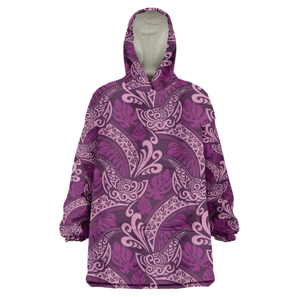 Royal Purple Monstera Wearable Blanket Hoodie Polynesian Tribal Pattern LT01 One Size Purple - Polynesian Pride