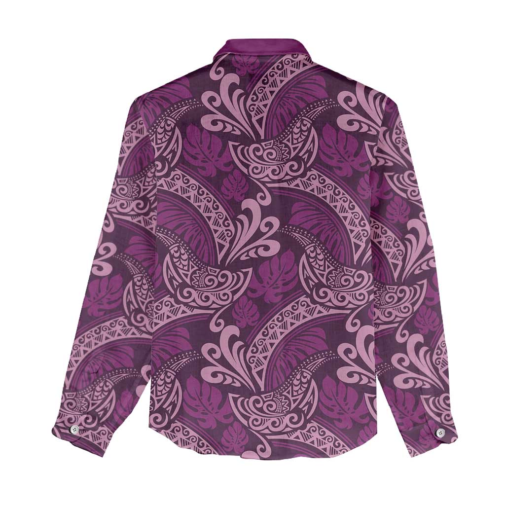Royal Purple Monstera Women Casual Shirt Polynesian Tribal Pattern - Polynesian Pride