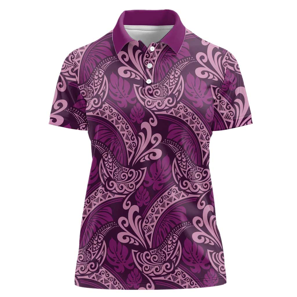 Royal Purple Monstera Women Polo Shirt Polynesian Tribal Pattern LT01 Female Purple - Polynesian Pride