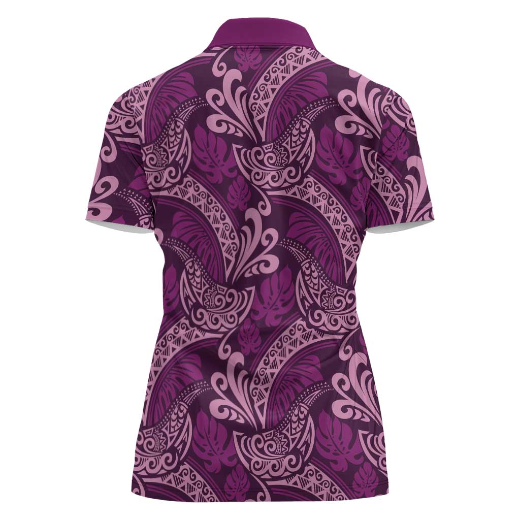 Royal Purple Monstera Women Polo Shirt Polynesian Tribal Pattern LT01 - Polynesian Pride