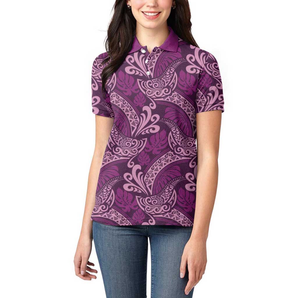 Royal Purple Monstera Women Polo Shirt Polynesian Tribal Pattern LT01 - Polynesian Pride