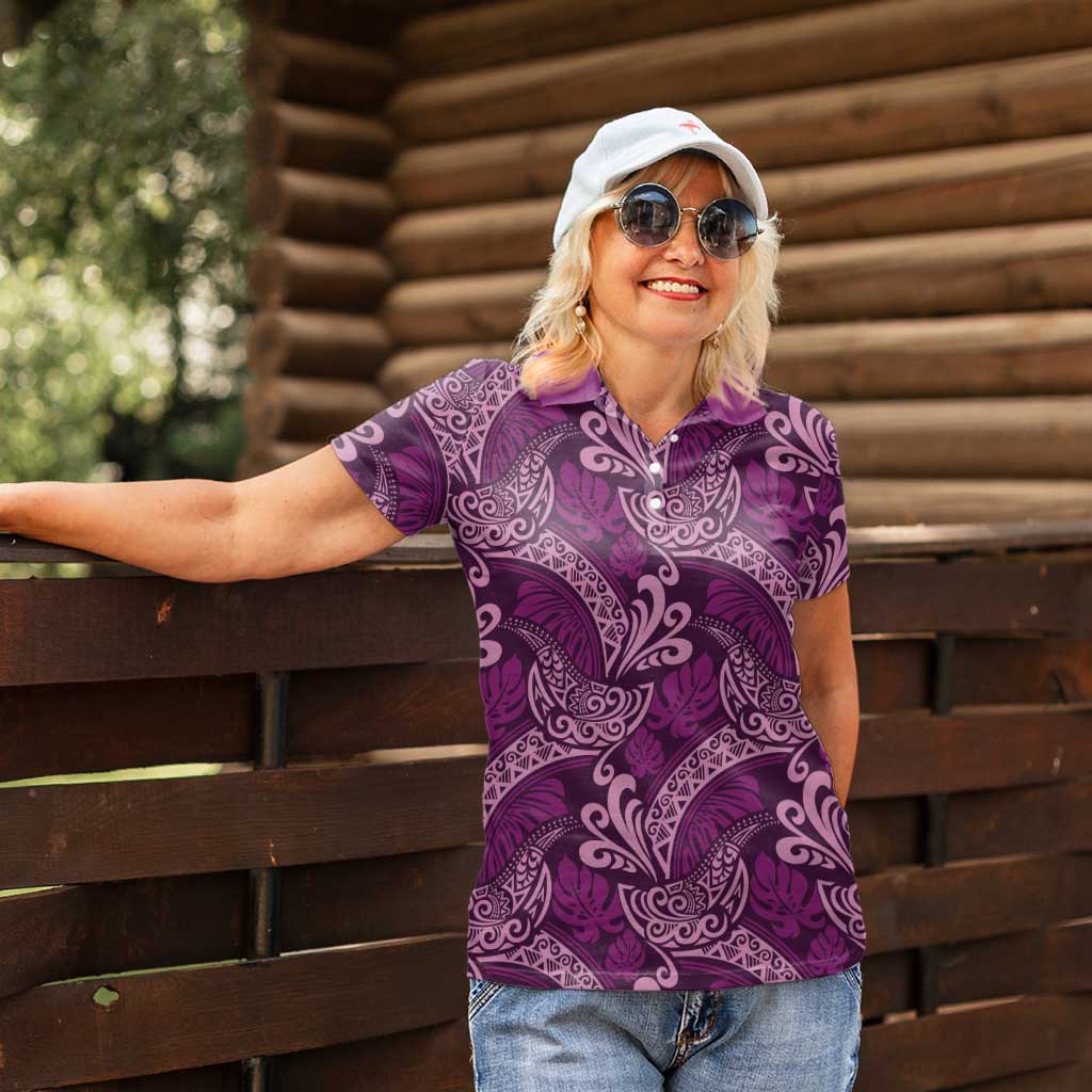 Royal Purple Monstera Women Polo Shirt Polynesian Tribal Pattern LT01 - Polynesian Pride