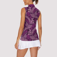 Royal Purple Monstera Women Sleeveless Polo Shirt Polynesian Tribal Pattern LT01 - Polynesian Pride
